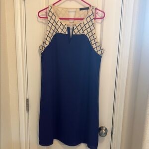 Navy and Cream Sleeveless Dress Size L